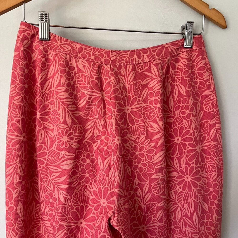 VTG Tommy Bahama Pants Size 6 100% Silk Straight Leg Resort Floral Cropped Pink - Picture 6 of 10